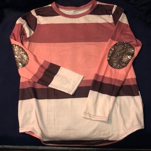 NWOT Glitter elbow patch stripe shirt